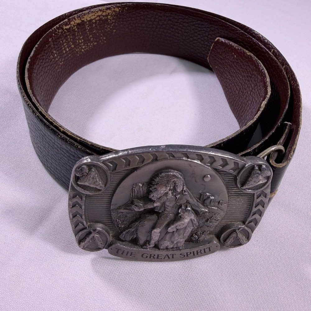 Vintage Frank Leonardo Leather Belt Buckles of America Great Spirit BA-141 38 - Picture 2 of 11